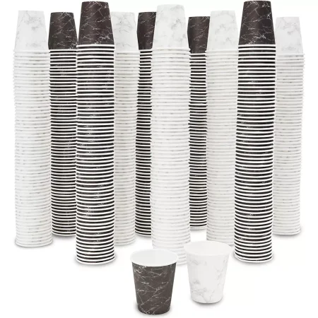 600-Pack 3 Oz Small Paper Cups, Disposable Bath Cups for Bathroom & Mouthwash, Marble Print, White / Black