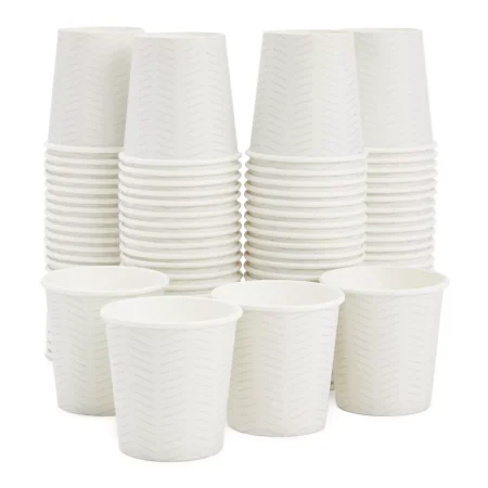 100 Pack White Geometric Disposable 4 oz Paper Cups for Espresso, Mouthwash, Tea, Coffee