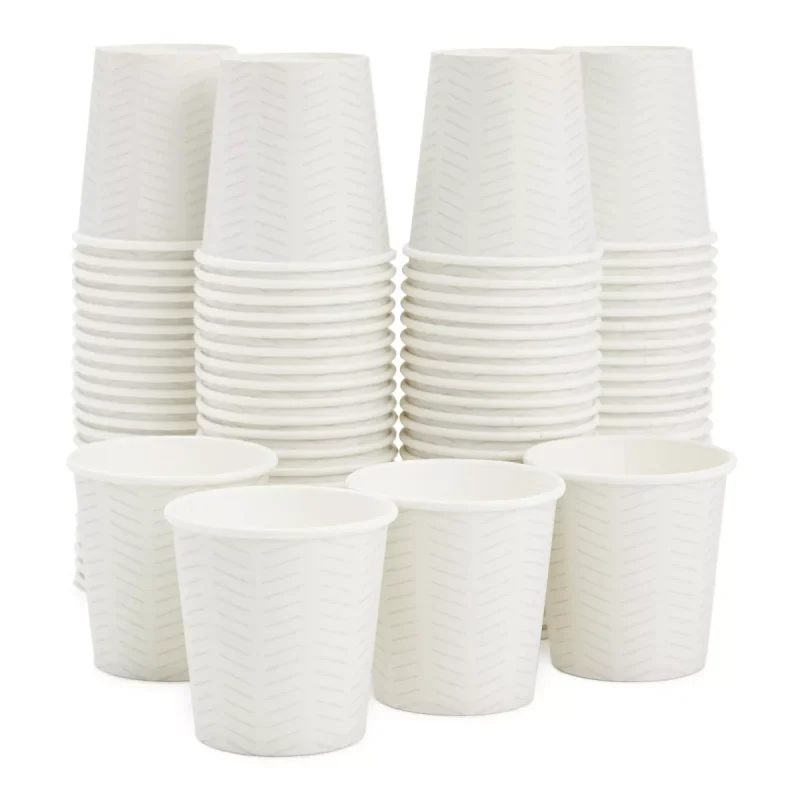 100 Pack White Geometric Disposable 4 oz Paper Cups for Espresso, Mouthwash, Tea, Coffee