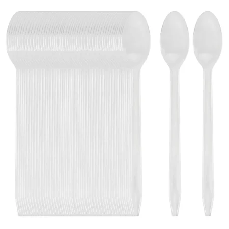 Plastic Ice Cream Spoons Long-Handled 100pk;  Bulk Clear Disposable Spoons w/ Long Handles