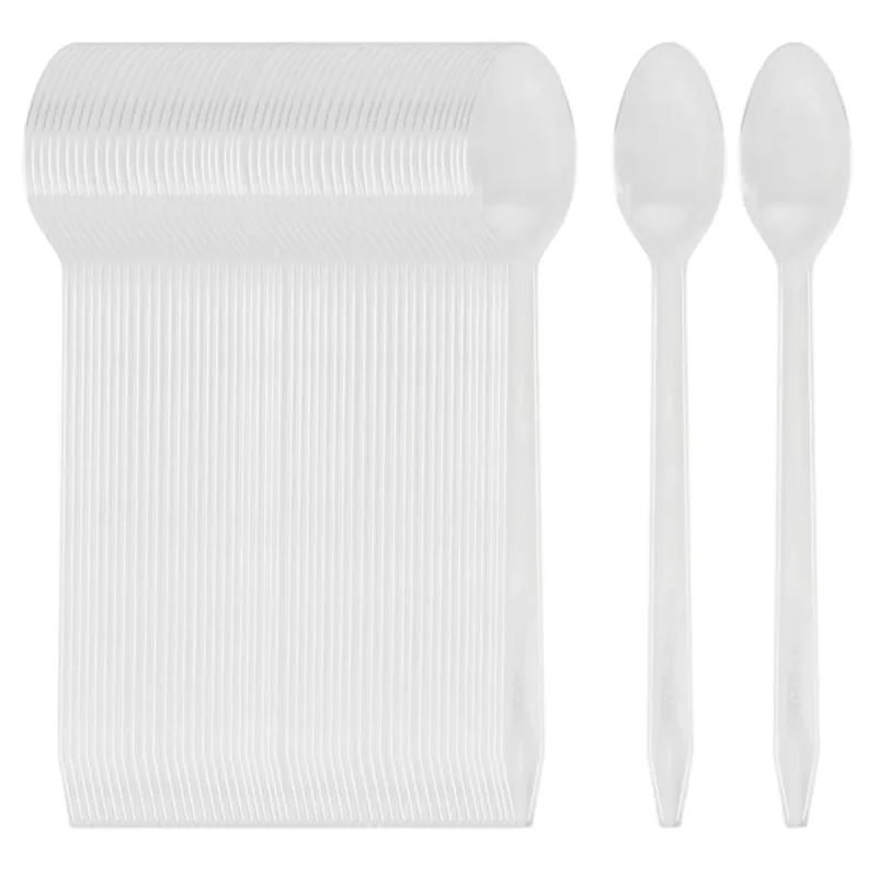 Plastic Ice Cream Spoons Long-Handled 100pk;  Bulk Clear Disposable Spoons w/ Long Handles