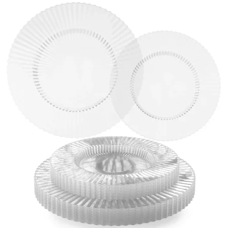 40 Ct Gemstone Translucent Glasslike Plastic Fluted Plates Disposable Service 40 | 20 PCs 10 In Dinner Plates 20 PCS 8 In Dessert Plates