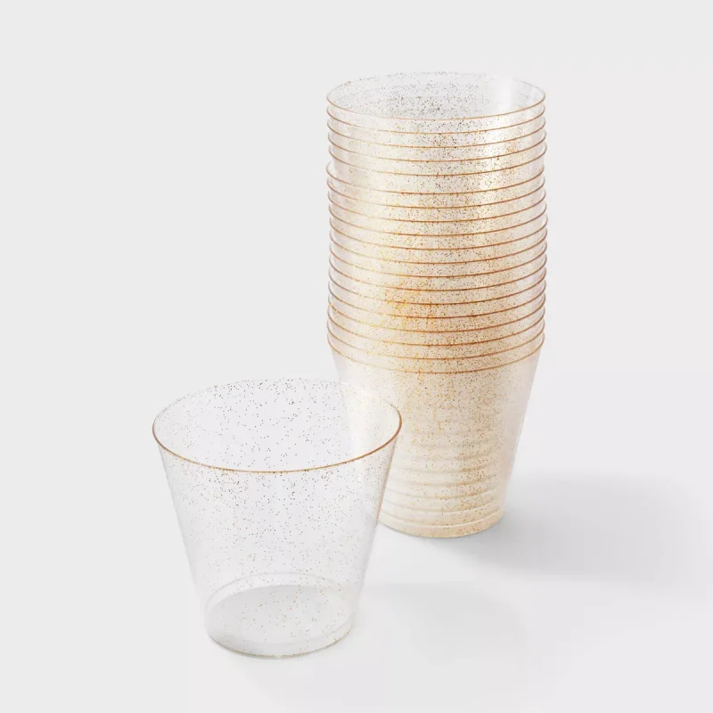 20ct Plastic Stemless Wine Glasses Gold